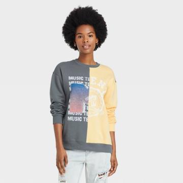 Women's Mtv Colorblock Graphic Sweatshirt - Gray/yellow
