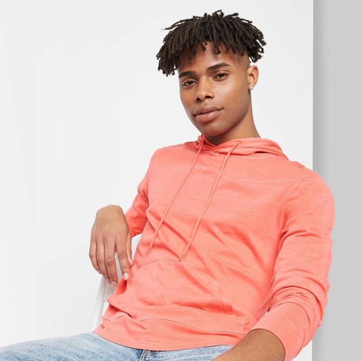 Men's Regular Fit Long Sleeve Hooded T-shirt - Original Use Coral Xs,