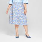 Women's Plus Size Floral Print Birdcage Midi Skirt - Who What Wear Blue 22w, Blue Floral