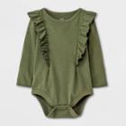 Baby Girls' Ruffle Long Sleeve Bodysuit - Cat & Jack Olive Green Newborn