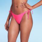 Women's Side-tie V-front High Leg Cheeky Bikini Bottom - Wild Fable Bright Pink