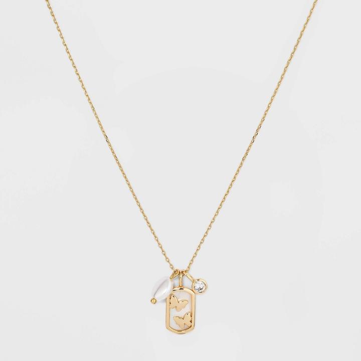 No Brand Gold Plated 'mother And Daughter' Double Butterfly Mother Of Pearl Pendant Necklace - Gold