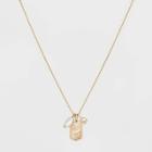 No Brand Gold Plated 'mother And Daughter' Double Butterfly Mother Of Pearl Pendant Necklace - Gold