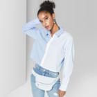 Women's Striped Long Sleeve Twinned Zip-up Woven Cropped Shirt - Wild Fable Blue