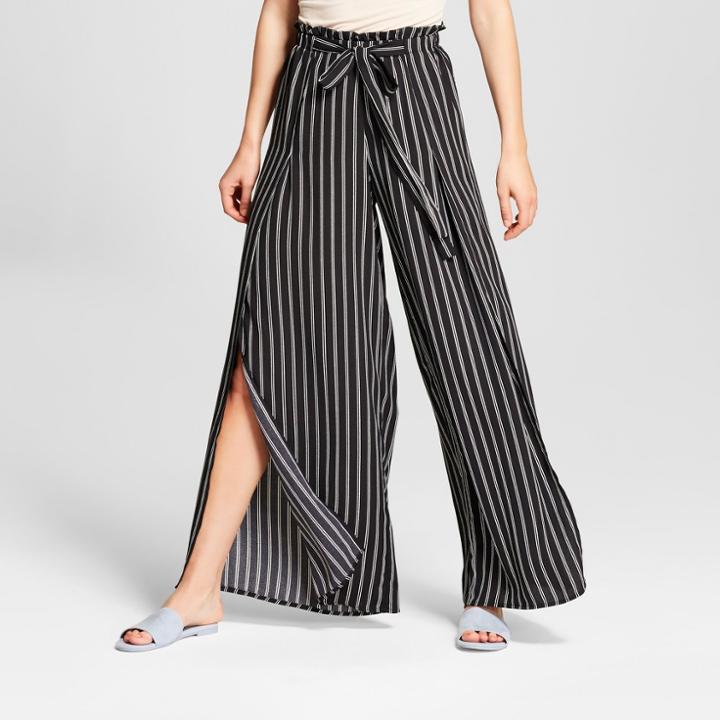 Women's Striped Walk Through Palazzo Pants - 3hearts (juniors') Black