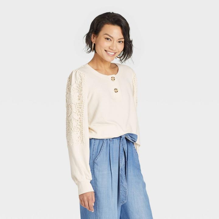 Women's Henley Sweatshirt - Knox Rose Ivory