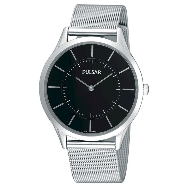 Men's Pulsar Mesh Bracelet Dress Watch - Silver Tone With Black Dial - Pta499x