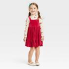 Toddler Girls' Floral Long Sleeve Top & Velour Tiered Skirtall Set - Cat & Jack Red
