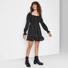 Women's Floral Print Long Sleeve Smocked Top Short Dress - Wild Fable Black