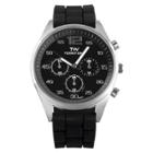 Men's Territory Intricate Round Face Silicone Strap Watch - Black