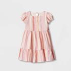 Oshkosh B'gosh Toddler Girls' Striped Tiered Short Sleeve Dress - Pink
