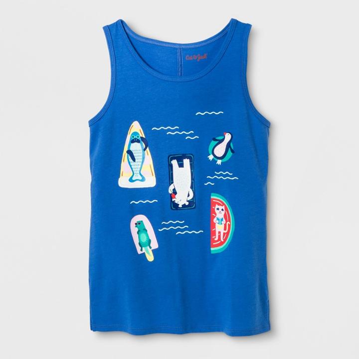 Girls' Sleeveless Animals On Floaties Graphic Tank Top - Cat & Jack Blue