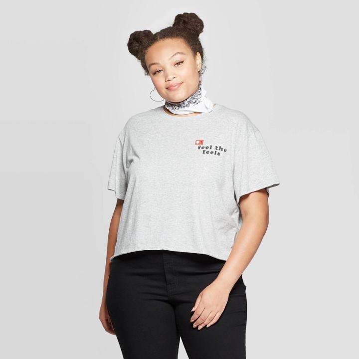 Grayson Threads Women's Plus Size Short Sleeve Feel The Feels Cropped Graphic T-shirt (juniors') - Gray