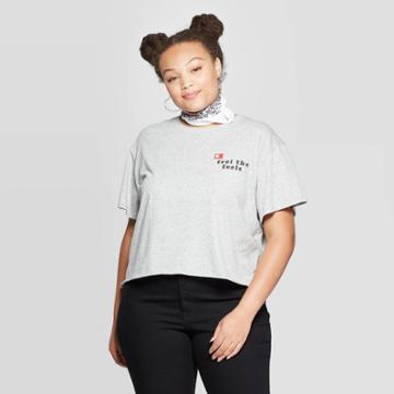 Grayson Threads Women's Plus Size Short Sleeve Feel The Feels Cropped Graphic T-shirt (juniors') - Gray