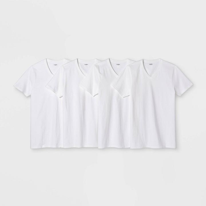 Men's 4pk V-neck T-shirt - Goodfellow & Co White