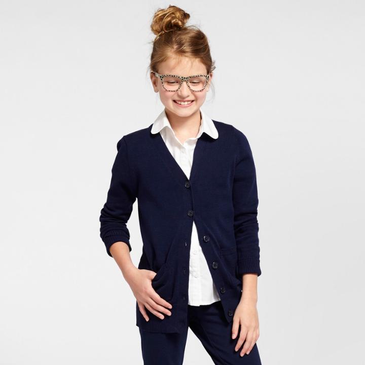 Girls' Long Sleeve Uniform Cardigan Sweater - Cat & Jack Navy (blue) M,