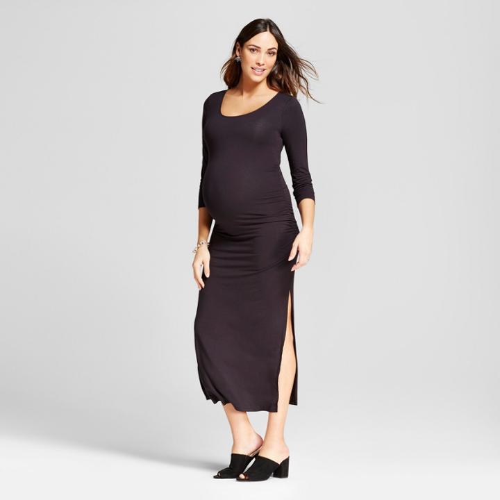 Maternity 3/4 Sleeve Shirred Maxi Dress - Isabel Maternity By Ingrid & Isabel Black
