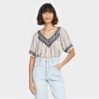 Women's Striped Short Sleeve Embroidered Top - Knox Rose Ivory
