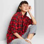 Women's Plus Size Plaid Long Sleeve Oversized Button-down Shirt - Wild Fable Red