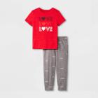 Toddler Boys' 2pc Valentine's Day 'love' Short Sleeve T-shirt & Fleece Jogger Pants Set - Cat & Jack Red/gray