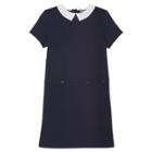 French Toast Girls' Knit Ponte With Woven Collar Uniform Shirt Dress - Navy