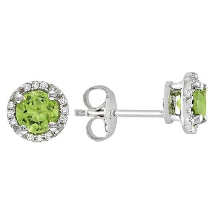 No Brand Peridot And Diamond Earrings In Sterling Silver - Green, Women's