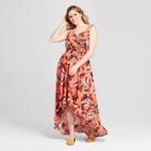 Women's Plus Size Floral Print V-neck High - Low Dress - Xhilaration Orange X