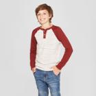 Boys' Long Sleeve Striped Henley Shirt - Cat & Jack Maroon/cream