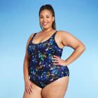 Women's Plus Size Twist Back One Piece Swimsuit - All In Motion Blue Floral
