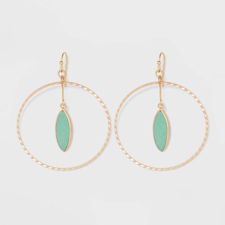 Semi-precious Stone Matte Malachite And Textured Rings Drop Earrings - A New Day Green, Women's