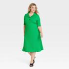 Women's Plus Size Elbow Sleeve Polo Rib Dress - Who What Wear Green