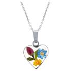 Distributed By Target Women's Sterling Silver Pressed Flowers Small Heart Pendant (18),