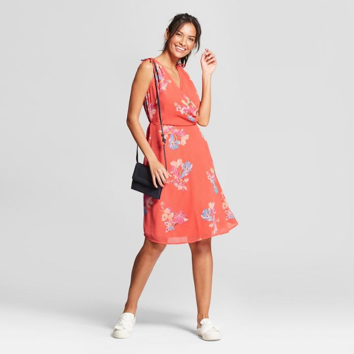 Women's Floral Tie Shoulder Dress - A New Day Coral (pink)