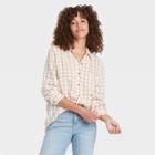 Women's Long Sleeve Gauze Button-down Shirt - Universal Thread Cream Plaid