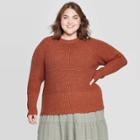Women's Plus Size Long Sleeve Crewneck Pullover Sweater - Universal Thread Brown X