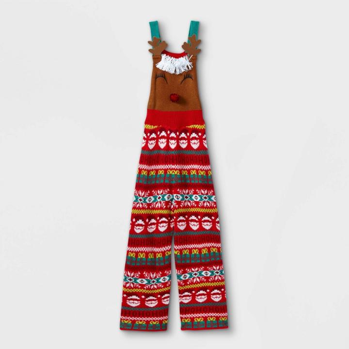 Born Famous Girls' Mommy And Me Reindeer Holiday Graphic Jumpsuit - Red