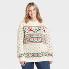 33 Revolutions Women's Plus Size Merry Christmas Fair Isle Graphic Pullover Sweater - Cream