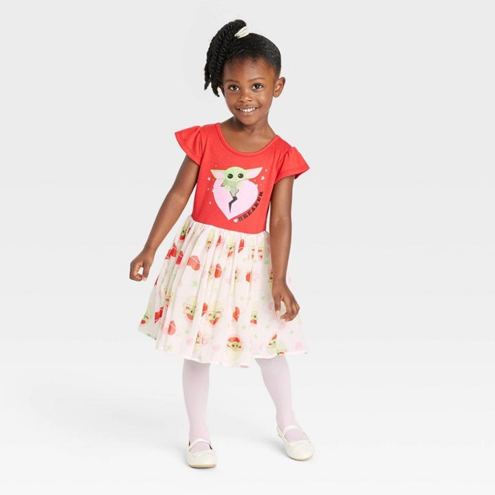 Toddler Girls' Star Wars Baby Yoda Knitted Tutu Dress - Red