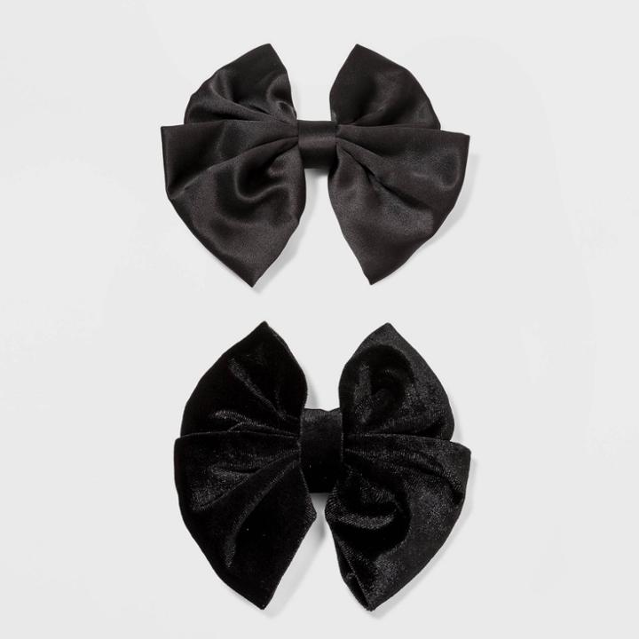 Mixed Satin And Velvet Bow Barrette Set 2pc - Wild Fable Black