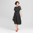 Women's Polka Dot Short Sleeve Midi Dress - Eclair Black
