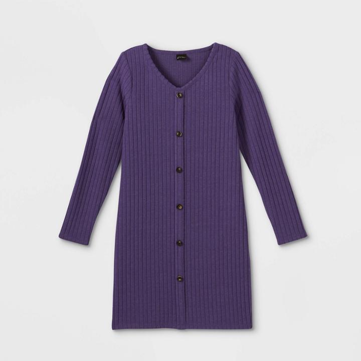 Girls' Cozy Button-front Long Sleeve Dress - Art Class Dark Purple