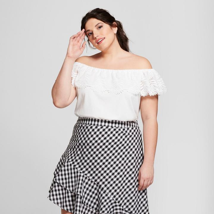 Women's Plus Size Off The Shoulder Lace Top - A New Day White X