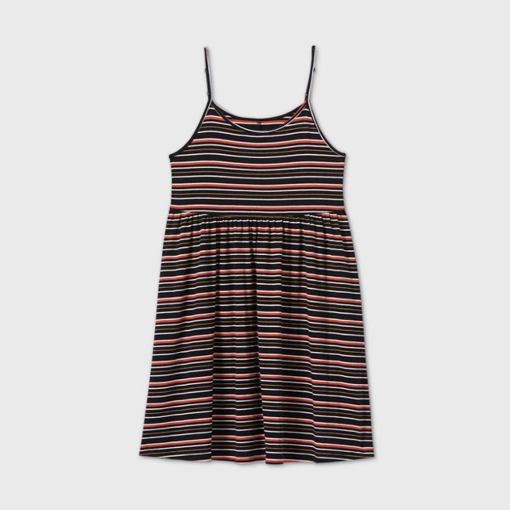 Women's Striped Sleeveless Rib Knit Babydoll Dress - Wild Fable Black/white