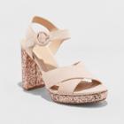 Women's Fiona Glitter Crossband Platform Quarter Strap Sandal - A New Day Rose Gold