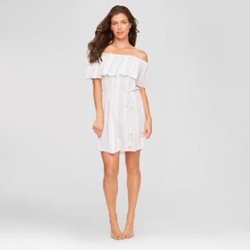 Hawaiian Tropic Apparel Hawaiian Tropic Women's Striped Ruffle Cover Up Dress - White/blue