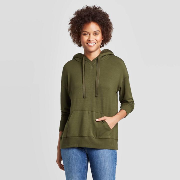 Women's Long Sleeve Sherpa Hoodie - Knox Rose Green