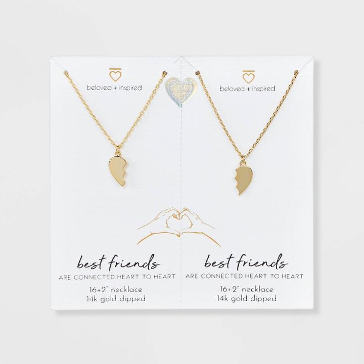 Beloved + Inspired 14k Gold Dipped 'best Friends' Heart Halves Chain Necklace
