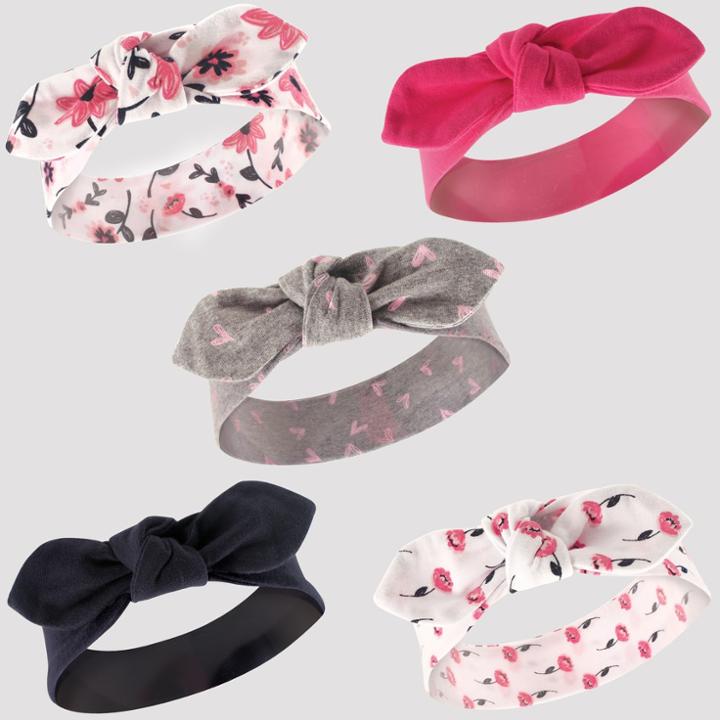Hudson Baby Girls' 5pk Headbands, Floral Hearts - Pink