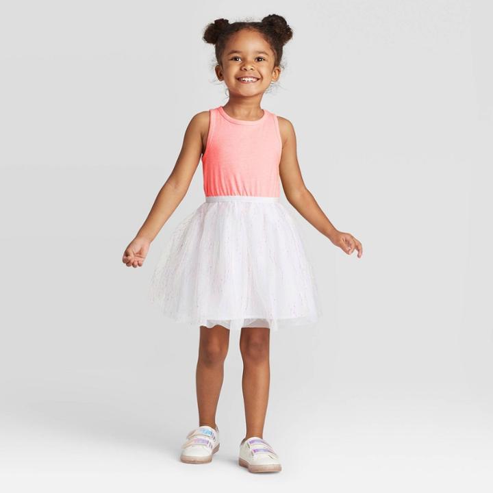 Toddler Girls' Tank Top Tulle Dress - Cat & Jack Coral 12m, Toddler Girl's, Pink