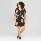 Women's Plus Size Floral Print Short Sleeve Crepe Dress - A New Day Black X